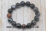 CGB5339 10mm, 12mm round black banded agate beads stretchy bracelets