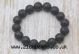 CGB5393 10mm, 12mm round black lava beads stretchy bracelets