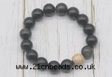 CGB5678 10mm, 12mm black obsidian beads with zircon ball charm bracelets