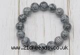 CGB5680 10mm, 12mm snowflake obsidian beads with zircon ball charm bracelets