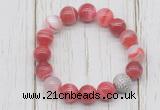 CGB5707 10mm, 12mm red banded agate beads with zircon ball charm bracelets