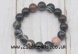 CGB5711 10mm, 12mm black banded agate beads with zircon ball charm bracelets