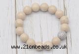 CGB5730 10mm, 12mm white fossil jasper beads with zircon ball charm bracelets