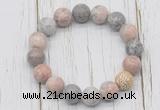 CGB5737 10mm, 12mm pink zebra jasper beads with zircon ball charm bracelets