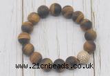 CGB5808 10mm, 12mm matte yellow tiger eye beads with zircon ball charm bracelets