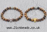 CGB6007 8mm round yellow tiger eye bracelet with leopard head for men