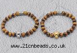 CGB6010 8mm round grade AA yellow tiger eye bracelet with leopard head for men
