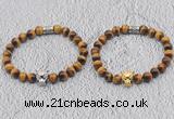 CGB6010 8mm round grade AA yellow tiger eye bracelet with leopard head for men