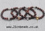 CGB6015 8mm round red tiger eye bracelet with skull for men