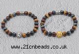 CGB6025 8mm round grade AA colorful tiger eye bracelet with lion head for men