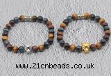 CGB6026 8mm round grade AA colorful tiger eye bracelet with leopard head for men