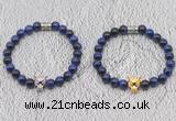 CGB6035 8mm round blue tiger eye bracelet with leopard head for men