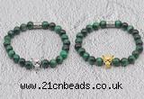 CGB6038 8mm round green tiger eye bracelet with leopard head for men