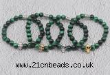 CGB6039 8mm round green tiger eye bracelet with skull for men