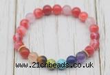 CGB6205 8mm red banded agate 7 chakra beaded mala stretchy bracelets