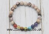 CGB6238 8mm brown zebra jasper 7 chakra beaded mala stretchy bracelets