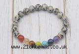 CGB6242 8mm dalmatian jasper 7 chakra beaded mala stretchy bracelets