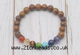 CGB6247 8mm elephant skin jasper 7 chakra beaded mala stretchy bracelets