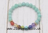 CGB6272 8mm peru amazonite 7 chakra beaded mala stretchy bracelets