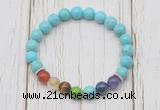 CGB6274 8mm blue howlite 7 chakra beaded mala stretchy bracelets