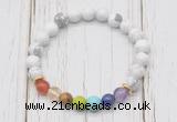 CGB6276 8mm white howlite 7 chakra beaded mala stretchy bracelets