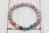 CGB6287 8mm lepidolite 7 chakra beaded mala stretchy bracelets