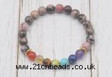 CGB6288 8mm rhodonite 7 chakra beaded mala stretchy bracelets