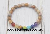 CGB6290 8mm fossil coral 7 chakra beaded mala stretchy bracelets