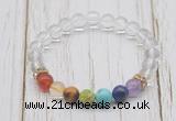 CGB6302 8mm white crystal 7 chakra beaded mala stretchy bracelets