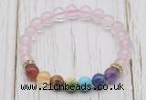 CGB6307 8mm rose quartz 7 chakra beaded mala stretchy bracelets