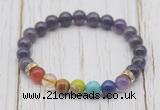 CGB6310 8mm amethyst 7 chakra beaded mala stretchy bracelets