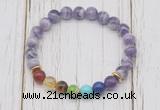 CGB6311 8mm dogtooth amethyst 7 chakra beaded mala stretchy bracelets