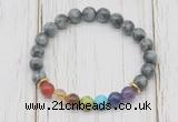 CGB6327 8mm eagle eye jasper 7 chakra beaded mala stretchy bracelets