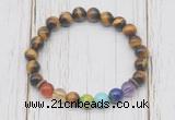 CGB6330 8mm yellow tiger eye 7 chakra beaded mala stretchy bracelets