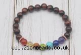 CGB6332 8mm red tiger eye 7 chakra beaded mala stretchy bracelets