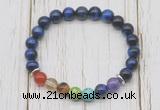 CGB6337 8mm blue tiger eye 7 chakra beaded mala stretchy bracelets