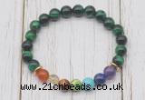 CGB6338 8mm green tiger eye 7 chakra beaded mala stretchy bracelets