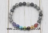 CGB6364 8mm black water jasper 7 chakra beaded mala stretchy bracelets