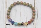 CGB6367 8mm unakite 7 chakra beaded mala stretchy bracelets