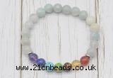 CGB6376 8mm aquamarine 7 chakra beaded mala stretchy bracelets