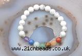 CGB6427 8mm round white howlite 7 chakra beads bracelet wholesale