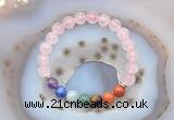 CGB6428 8mm round rose quartz 7 chakra beads bracelet wholesale