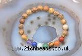 CGB6432 8mm round picture jasper 7 chakra beads bracelet wholesale