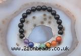 CGB6436 8mm round black obsidian 7 chakra beads bracelet wholesale