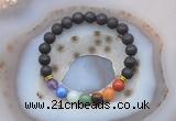 CGB6437 8mm round black lava 7 chakra beads bracelet wholesale