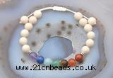 CGB6446 8mm round matte white fossil jasper 7 chakra beads adjustable bracelets