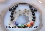 CGB6451 8mm round black obsidian 7 chakra beads adjustable bracelets