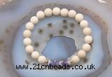 CGB6458 8mm round matte white fossil jasper & dogtooth amethyst beaded bracelets