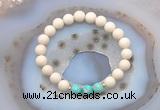 CGB6467 8mm round matte white fossil jasper & sea sediment jasper beaded bracelets