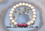 CGB6475 8mm round matte white fossil jasper & red tiger eye beaded bracelets